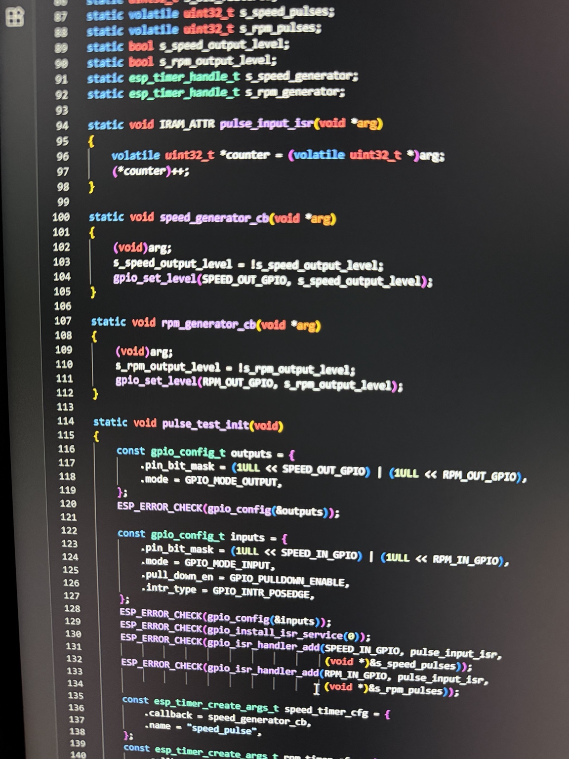 Microcontroller code for speed and RPM pulse testing